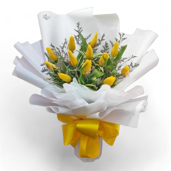 Bouquet of twelve beautiful yellow tulips